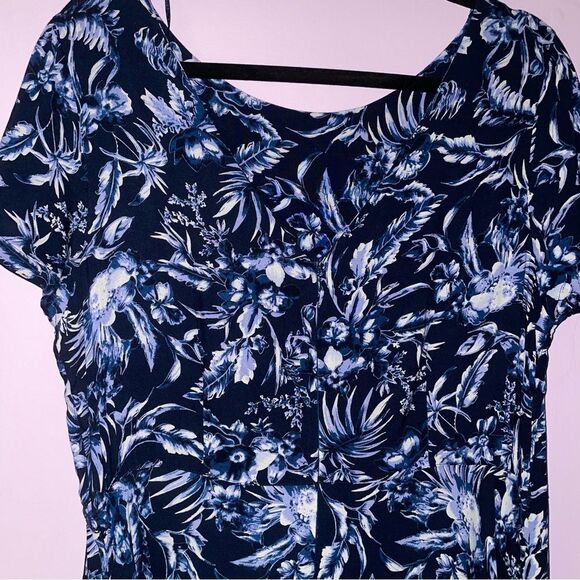 M&co Dress Size 16 Blue Tropical Floral Print Short Sleeve Casual - Picture 6 of 10